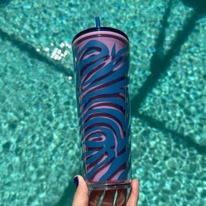 Starbucks 2021 Blue Pink Zebra Stripe Print Tumbler